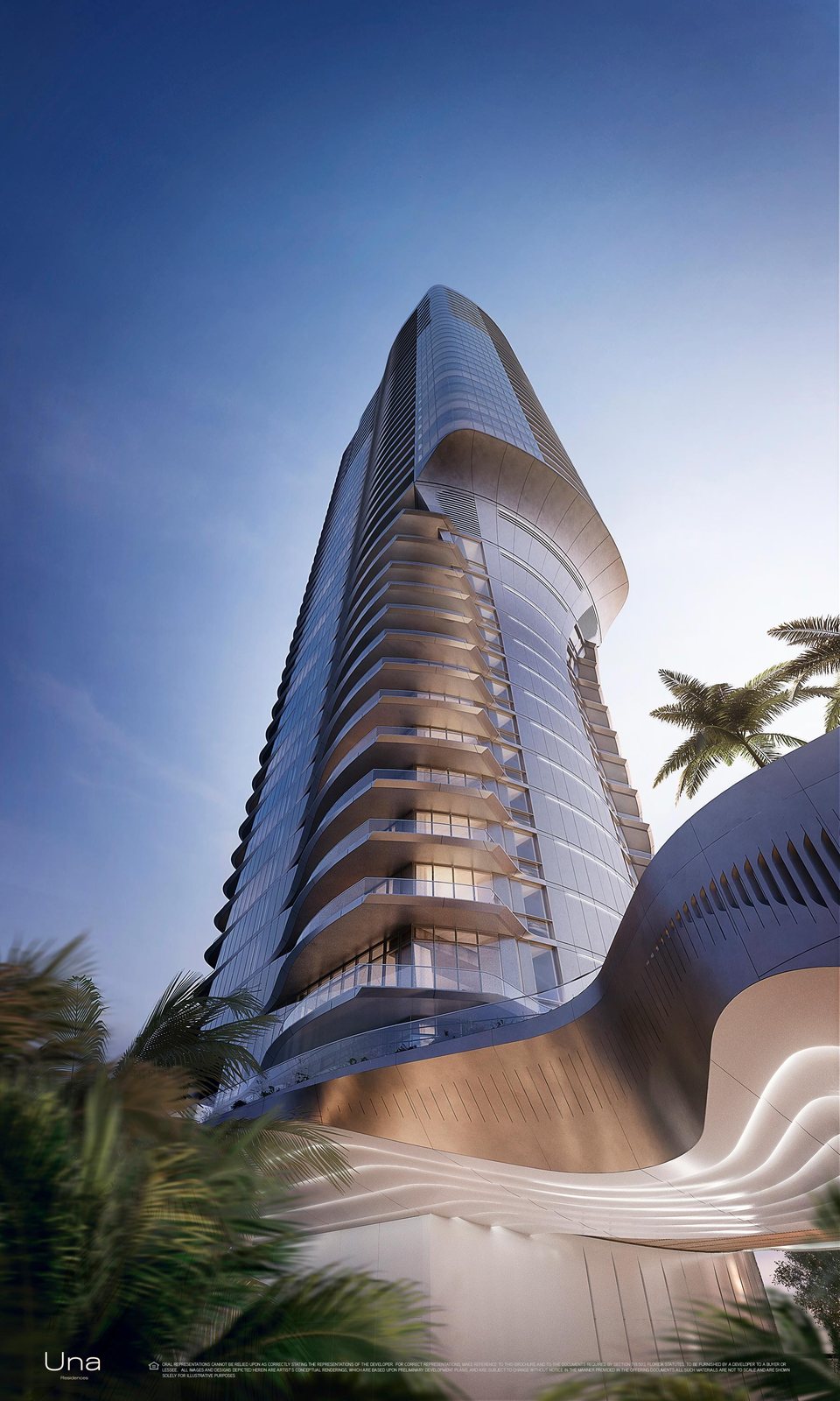 Una Residences, Tower exterior and curved balconies, developer rendering