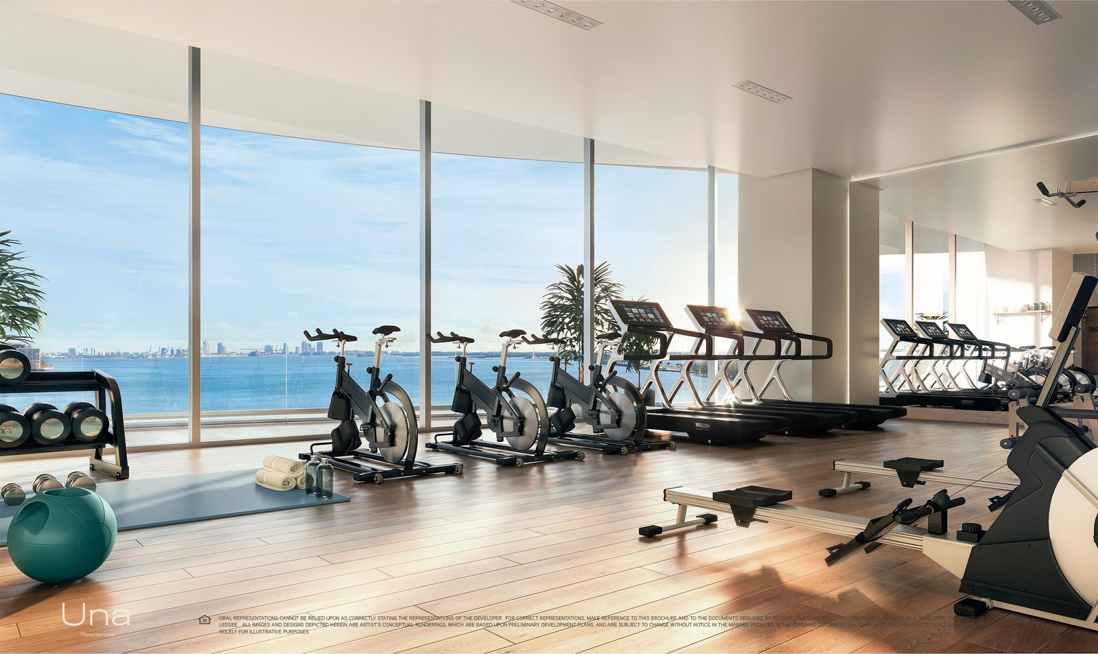 Una Residences, Fitness center overlooking the bay, developer rendering