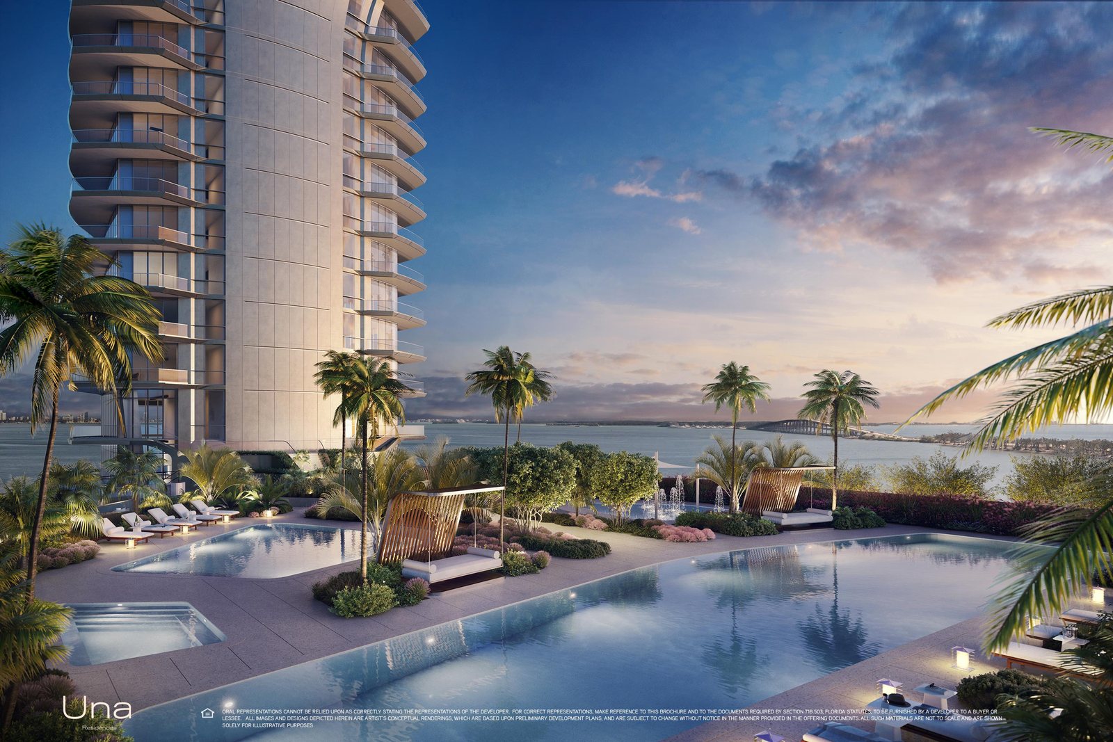 Una Residences, Lap pool and landscaped deck, developer rendering