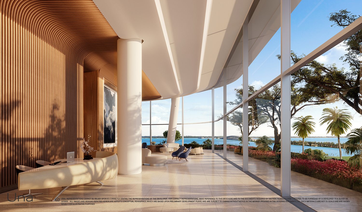 Una Residences, Lobby opening to landscaped outdoor space, developer rendering